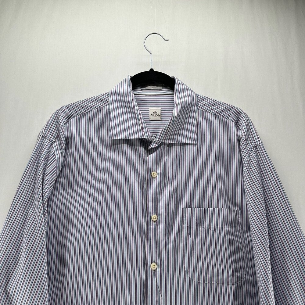 Peter Millar Button Up Shirt Mens XL Long Sleeve Preppy Stripe White Blue Purple - Picture 3 of 10